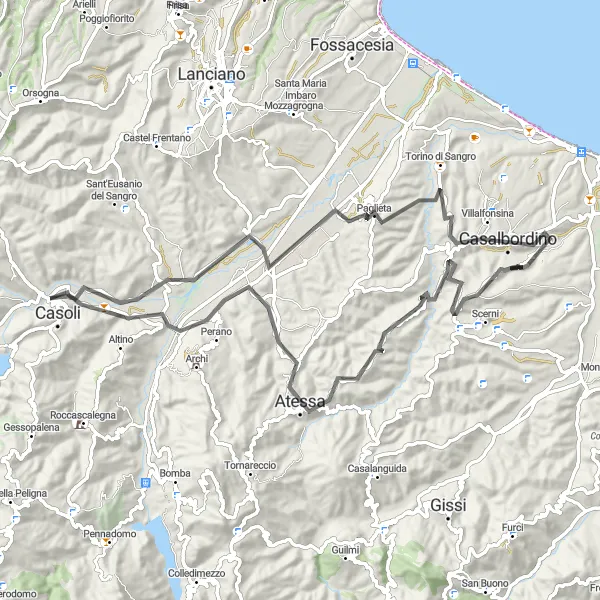 Miniatuurkaart van de fietsinspiratie "Natuur en Cultuur van Abruzzo" in Abruzzo, Italy. Gemaakt door de Tarmacs.app fietsrouteplanner