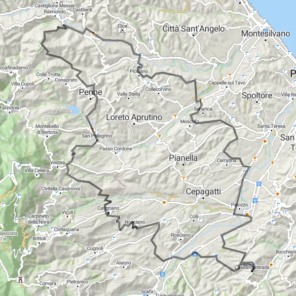 Karten-Miniaturansicht der Radinspiration "Hügelige Herausforderung durch schöne Dörfer" in Abruzzo, Italy. Erstellt vom Tarmacs.app-Routenplaner für Radtouren