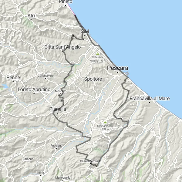 Karten-Miniaturansicht der Radinspiration "Küstenfahrt nach Pescara" in Abruzzo, Italy. Erstellt vom Tarmacs.app-Routenplaner für Radtouren