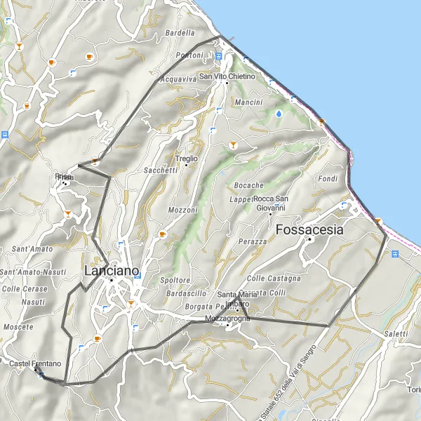 Miniatura della mappa di ispirazione al ciclismo "Giro delle Colline Dannunziane" nella regione di Abruzzo, Italy. Generata da Tarmacs.app, pianificatore di rotte ciclistiche