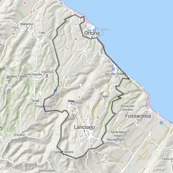 Map miniature of "Coastal Delights and Historical Treasures" cycling inspiration in Abruzzo, Italy. Generated by Tarmacs.app cycling route planner