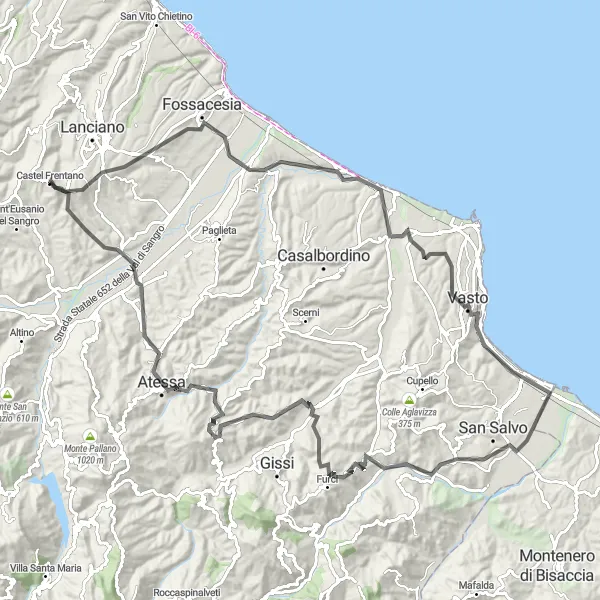 Map miniature of "Scenic Landscapes and Historical Gems" cycling inspiration in Abruzzo, Italy. Generated by Tarmacs.app cycling route planner