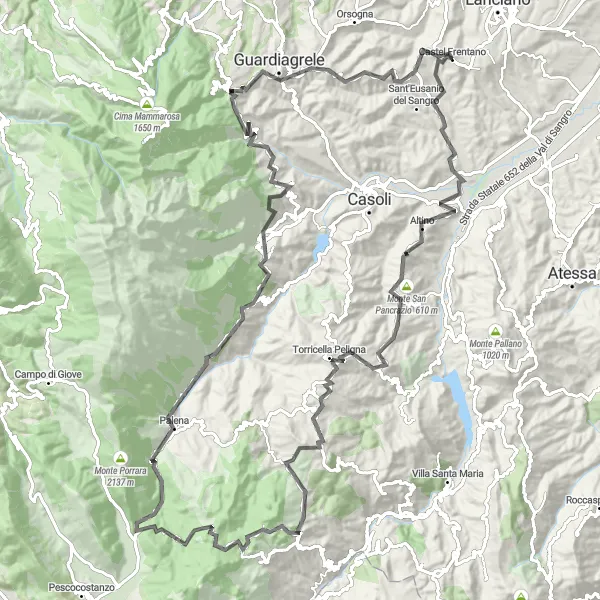 Map miniature of "The Grand Tour" cycling inspiration in Abruzzo, Italy. Generated by Tarmacs.app cycling route planner