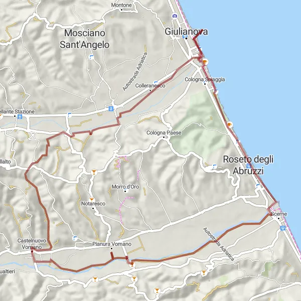 Map miniature of "Gravel Adventure to Roseto degli Abruzzi" cycling inspiration in Abruzzo, Italy. Generated by Tarmacs.app cycling route planner
