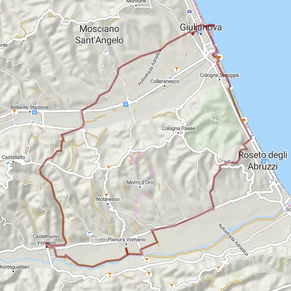 Miniature de la carte de l'inspiration cycliste "Le circuit de Belvedere" dans la Abruzzo, Italy. Générée par le planificateur d'itinéraire cycliste Tarmacs.app