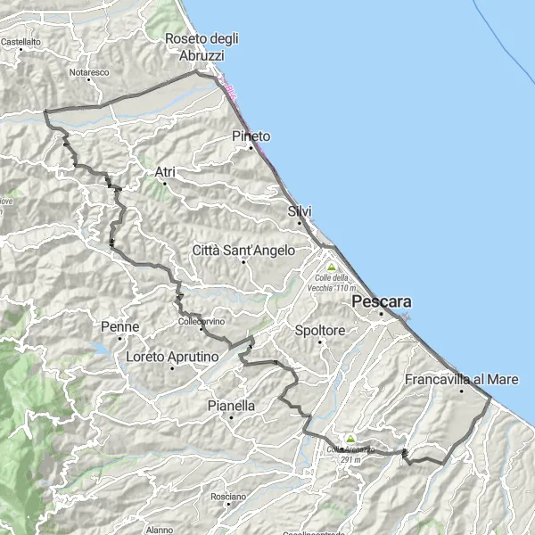 Karten-Miniaturansicht der Radinspiration "Die bergige Herausforderung" in Abruzzo, Italy. Erstellt vom Tarmacs.app-Routenplaner für Radtouren