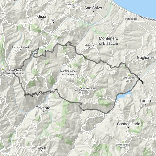 Miniatuurkaart van de fietsinspiratie "Uitdagende tocht naar Palata en Lago di Guardialfiera" in Abruzzo, Italy. Gemaakt door de Tarmacs.app fietsrouteplanner