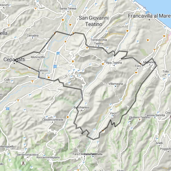 Miniatuurkaart van de fietsinspiratie "Ontdek de pittoreske dorpjes van Abruzzo" in Abruzzo, Italy. Gemaakt door de Tarmacs.app fietsrouteplanner