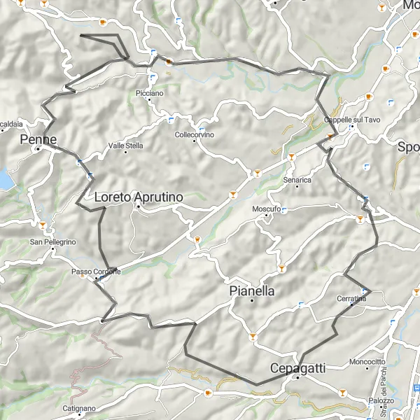 Map miniature of "The Cordone Loop" cycling inspiration in Abruzzo, Italy. Generated by Tarmacs.app cycling route planner