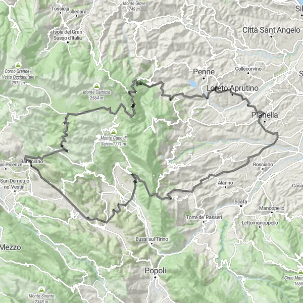 Miniatura della mappa di ispirazione al ciclismo "Avventuroso itinerario ciclistico da Cepagatti a Pianella" nella regione di Abruzzo, Italy. Generata da Tarmacs.app, pianificatore di rotte ciclistiche