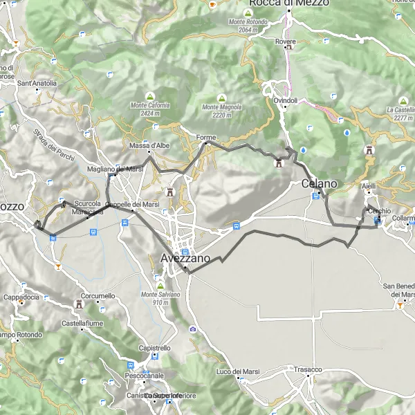 Miniature de la carte de l'inspiration cycliste "Route de Scurcola Marsicana" dans la Abruzzo, Italy. Générée par le planificateur d'itinéraire cycliste Tarmacs.app