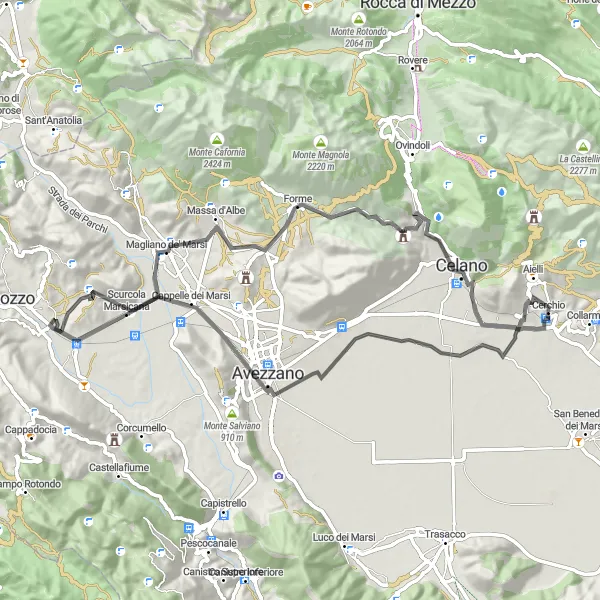 Miniatuurkaart van de fietsinspiratie "Ontdek Scurcola Marsicana en Monte San Nicola" in Abruzzo, Italy. Gemaakt door de Tarmacs.app fietsrouteplanner