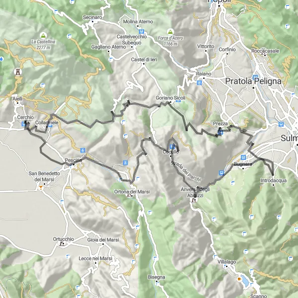 Map miniature of "Mountain Challenge" cycling inspiration in Abruzzo, Italy. Generated by Tarmacs.app cycling route planner