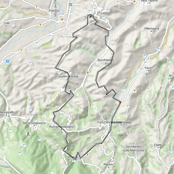 Miniature de la carte de l'inspiration cycliste "Route Panoramique vers Pretoro" dans la Abruzzo, Italy. Générée par le planificateur d'itinéraire cycliste Tarmacs.app