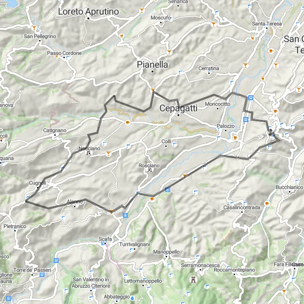 Karten-Miniaturansicht der Radinspiration "Geheimnisvolle Orte um Chieti" in Abruzzo, Italy. Erstellt vom Tarmacs.app-Routenplaner für Radtouren