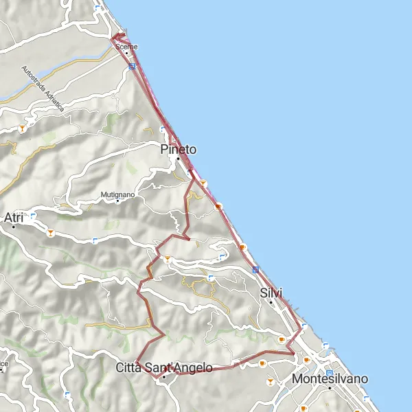 Miniatuurkaart van de fietsinspiratie "Avontuurlijke Gravelfietstocht" in Abruzzo, Italy. Gemaakt door de Tarmacs.app fietsrouteplanner