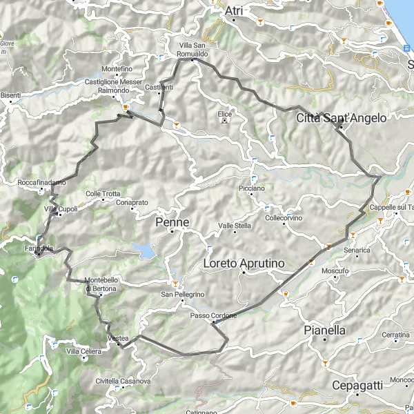 Miniatura mapy "Ekscytująca trasa od Città Sant'Angelo do Colle D'Odio" - trasy rowerowej w Abruzzo, Italy. Wygenerowane przez planer tras rowerowych Tarmacs.app