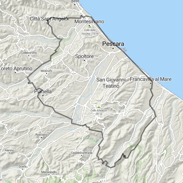 Karten-Miniaturansicht der Radinspiration "Pescara und Francavilla al Mare" in Abruzzo, Italy. Erstellt vom Tarmacs.app-Routenplaner für Radtouren