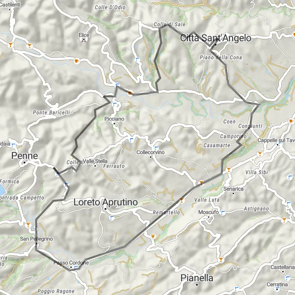 Map miniature of "Colle Stella Adventure" cycling inspiration in Abruzzo, Italy. Generated by Tarmacs.app cycling route planner