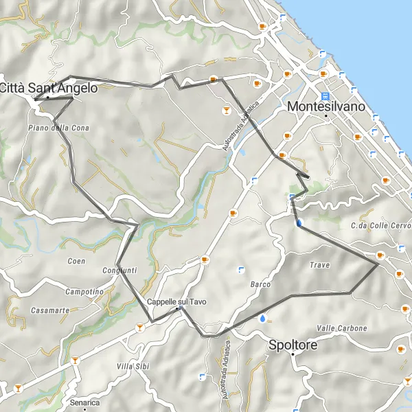 Map miniature of "Cappelle sul Tavo Loop" cycling inspiration in Abruzzo, Italy. Generated by Tarmacs.app cycling route planner