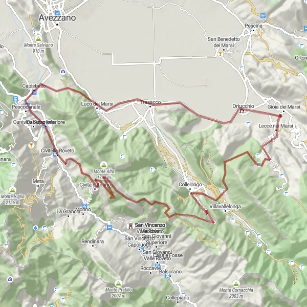 Miniatuurkaart van de fietsinspiratie "Rondrit door Luco dei Marsi en Civita d'Antino" in Abruzzo, Italy. Gemaakt door de Tarmacs.app fietsrouteplanner