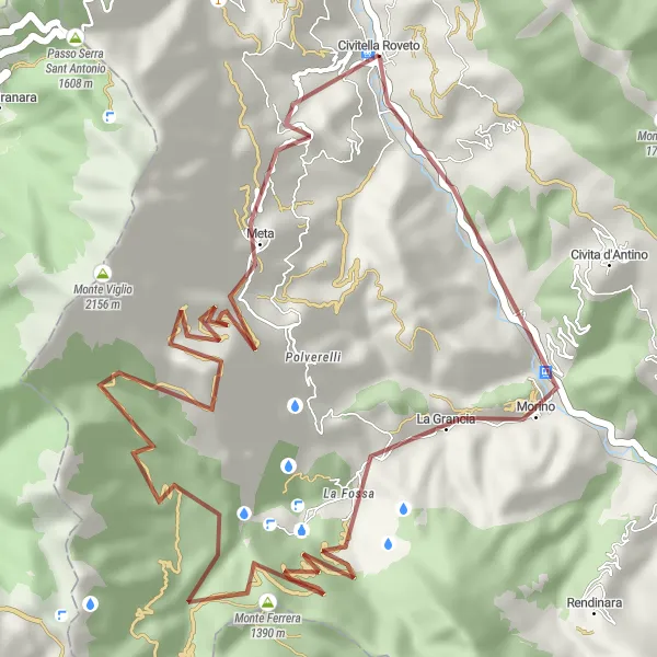 Miniature de la carte de l'inspiration cycliste "Parcours naturel de 43 km partant de Civitella Roveto" dans la Abruzzo, Italy. Générée par le planificateur d'itinéraire cycliste Tarmacs.app