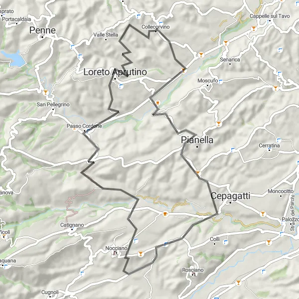 Karten-Miniaturansicht der Radinspiration "Ruhige Landschaften und historische Orte" in Abruzzo, Italy. Erstellt vom Tarmacs.app-Routenplaner für Radtouren