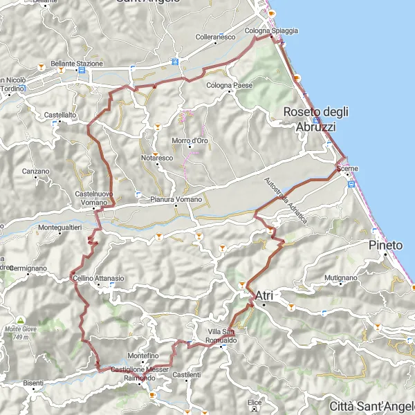 Miniature de la carte de l'inspiration cycliste "Défi Montagneux" dans la Abruzzo, Italy. Générée par le planificateur d'itinéraire cycliste Tarmacs.app