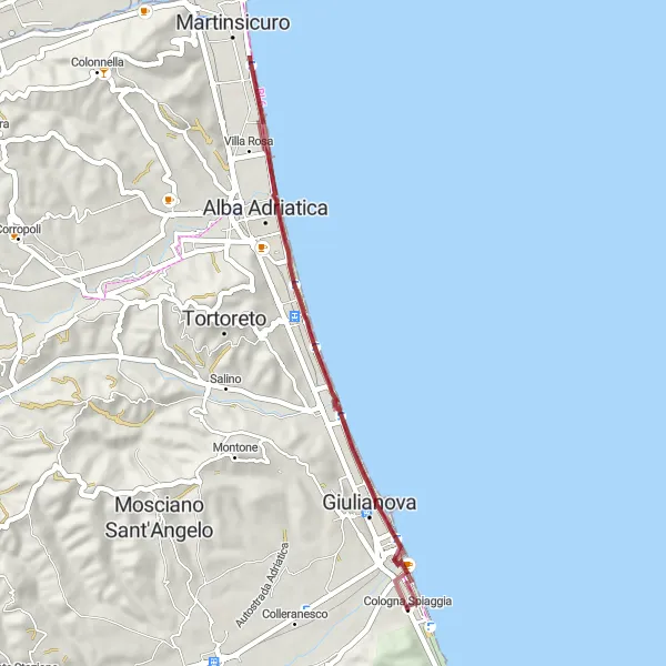 Map miniature of "Coastline Ramble" cycling inspiration in Abruzzo, Italy. Generated by Tarmacs.app cycling route planner