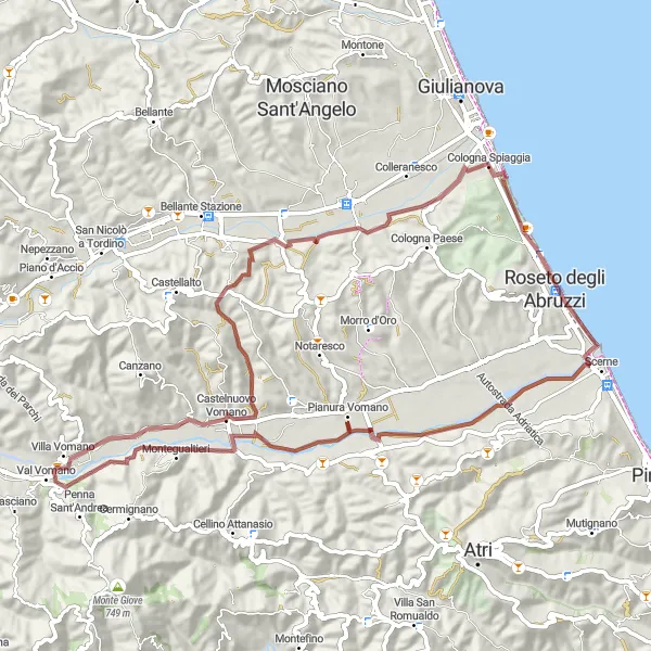 Miniature de la carte de l'inspiration cycliste "Côte Adriatique en Gravel" dans la Abruzzo, Italy. Générée par le planificateur d'itinéraire cycliste Tarmacs.app
