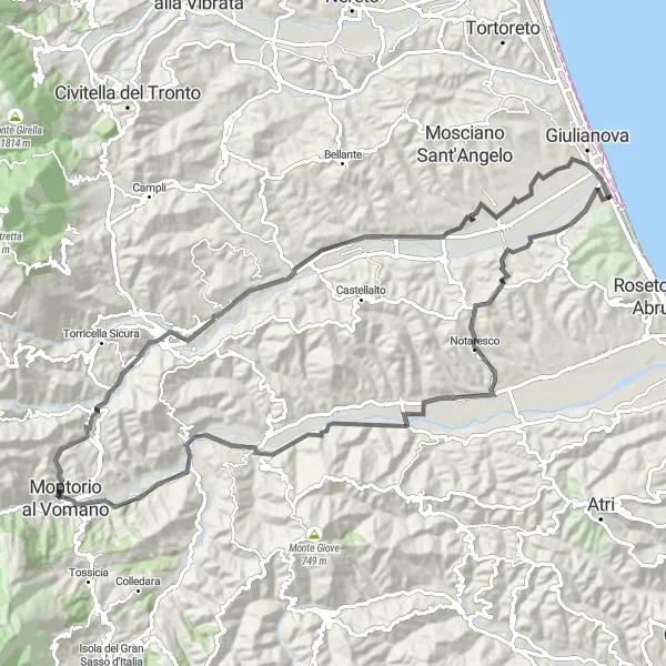 Karten-Miniaturansicht der Radinspiration "Abenteuer durch Teramo und Belvedere" in Abruzzo, Italy. Erstellt vom Tarmacs.app-Routenplaner für Radtouren