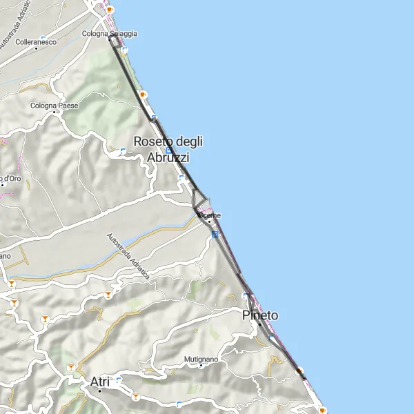 Map miniature of "Roseto Coastal Ride" cycling inspiration in Abruzzo, Italy. Generated by Tarmacs.app cycling route planner