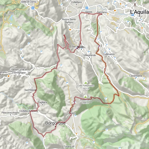 Miniature de la carte de l'inspiration cycliste "Le défi gravel de Coppito" dans la Abruzzo, Italy. Générée par le planificateur d'itinéraire cycliste Tarmacs.app