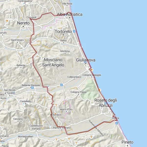 Miniature de la carte de l'inspiration cycliste "Tour de la Côte Adriatique" dans la Abruzzo, Italy. Générée par le planificateur d'itinéraire cycliste Tarmacs.app