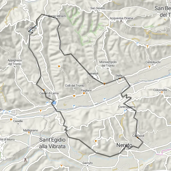 Miniature de la carte de l'inspiration cycliste "Chemin des Villages d'Abruzzo" dans la Abruzzo, Italy. Générée par le planificateur d'itinéraire cycliste Tarmacs.app