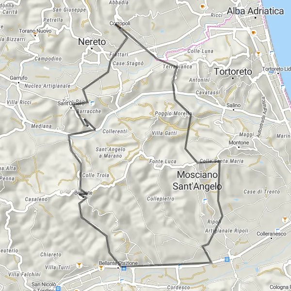 Map miniature of "Coastal Escape" cycling inspiration in Abruzzo, Italy. Generated by Tarmacs.app cycling route planner