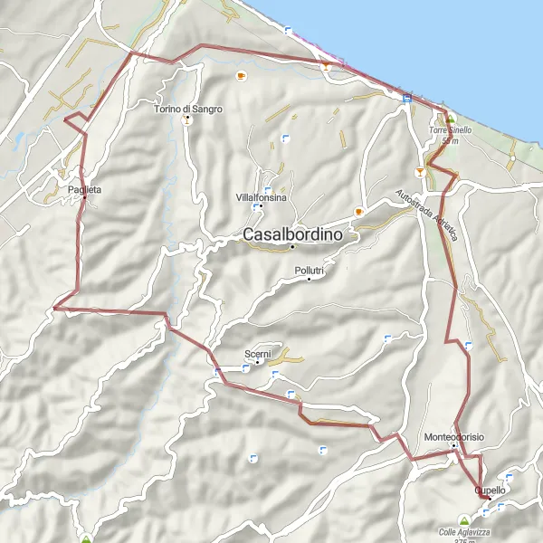 Miniatuurkaart van de fietsinspiratie "Rondrit Gravelroute richting Scerni" in Abruzzo, Italy. Gemaakt door de Tarmacs.app fietsrouteplanner