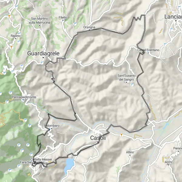 Karten-Miniaturansicht der Radinspiration "Biken in den Abruzzen" in Abruzzo, Italy. Erstellt vom Tarmacs.app-Routenplaner für Radtouren