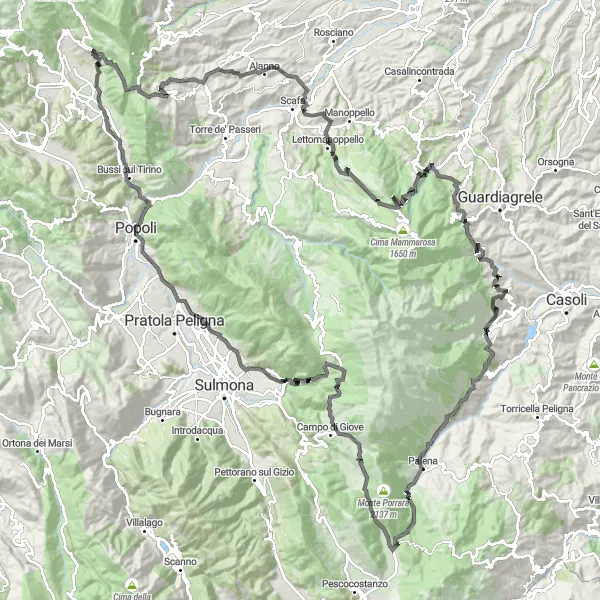 Miniatuurkaart van de fietsinspiratie "Uitdagende tocht door de Abruzzen" in Abruzzo, Italy. Gemaakt door de Tarmacs.app fietsrouteplanner