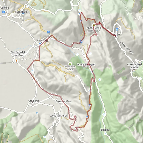 Miniatuurkaart van de fietsinspiratie "Grindwegen door de Abruzzese bergen" in Abruzzo, Italy. Gemaakt door de Tarmacs.app fietsrouteplanner