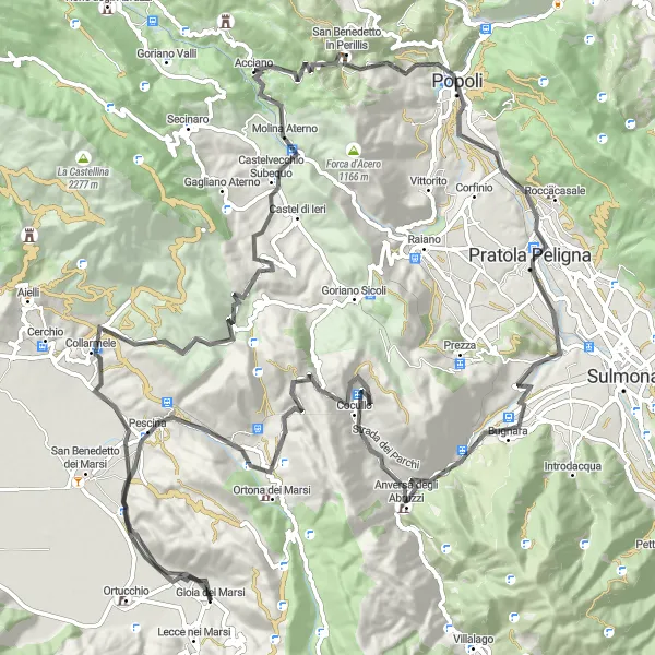 Miniature de la carte de l'inspiration cycliste "À la Découverte des Villages Médiévaux" dans la Abruzzo, Italy. Générée par le planificateur d'itinéraire cycliste Tarmacs.app