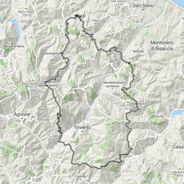 Miniature de la carte de l'inspiration cycliste "Les Richesses de Molise" dans la Abruzzo, Italy. Générée par le planificateur d'itinéraire cycliste Tarmacs.app