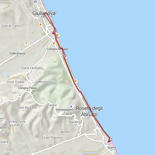 Map miniature of "Giulianova-Cologna Spiaggia Gravel Route" cycling inspiration in Abruzzo, Italy. Generated by Tarmacs.app cycling route planner