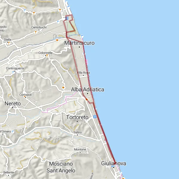 Karten-Miniaturansicht der Radinspiration "Gravel-Tour nach Porto d'Ascoli über Tortoreto Lido" in Abruzzo, Italy. Erstellt vom Tarmacs.app-Routenplaner für Radtouren