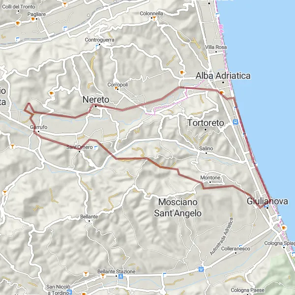Miniatura della mappa di ispirazione al ciclismo "Il percorso tra borghi e natura" nella regione di Abruzzo, Italy. Generata da Tarmacs.app, pianificatore di rotte ciclistiche