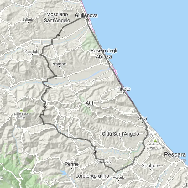 Miniatura mapy "Trasa z Giulianovy do Belvedere" - trasy rowerowej w Abruzzo, Italy. Wygenerowane przez planer tras rowerowych Tarmacs.app