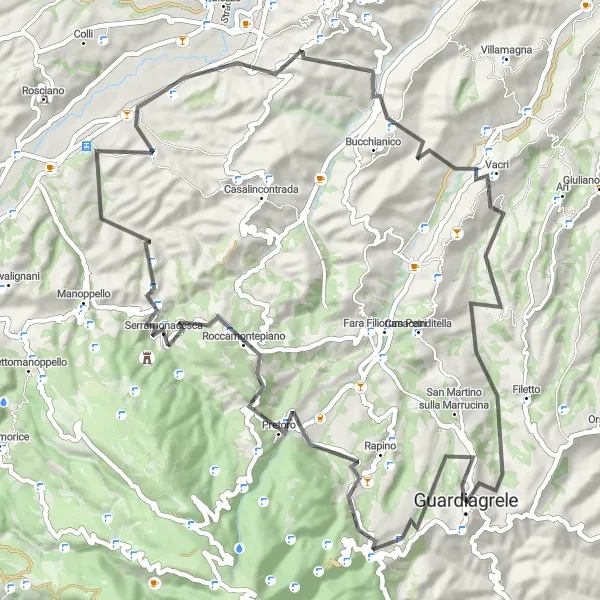 Miniatura della mappa di ispirazione al ciclismo "Dai Villaggi alla Costa" nella regione di Abruzzo, Italy. Generata da Tarmacs.app, pianificatore di rotte ciclistiche