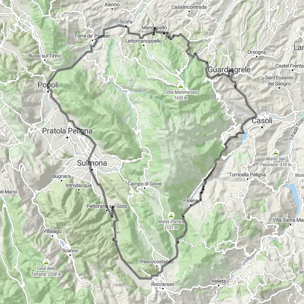 Miniatura mapy "Przez góry i doliny Abruzzo" - trasy rowerowej w Abruzzo, Italy. Wygenerowane przez planer tras rowerowych Tarmacs.app