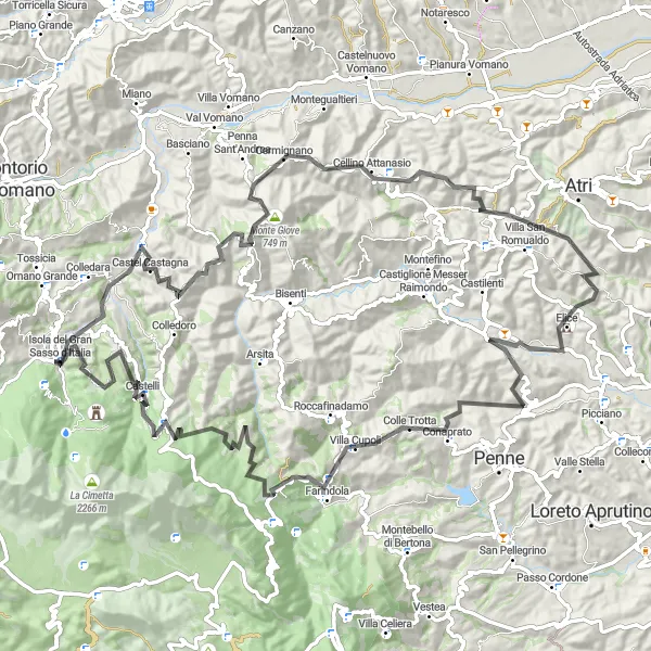Miniature de la carte de l'inspiration cycliste "La beauté des collines abruzzaises" dans la Abruzzo, Italy. Générée par le planificateur d'itinéraire cycliste Tarmacs.app