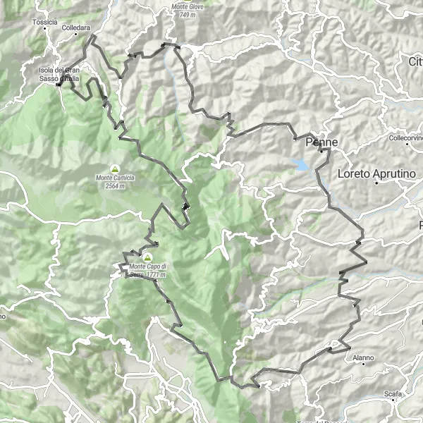 Map miniature of "Gran Sasso Adventure" cycling inspiration in Abruzzo, Italy. Generated by Tarmacs.app cycling route planner